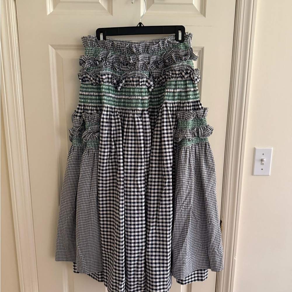 MOLLY GODDARD Black and Green Gingham Midi Skirt